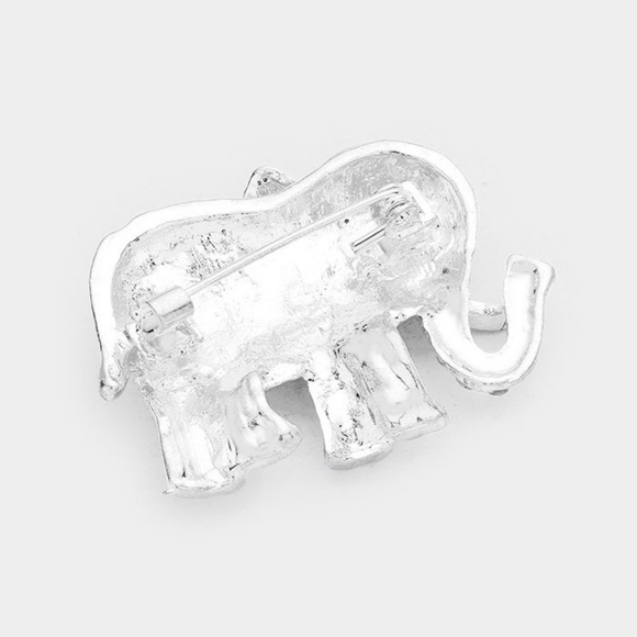 Silver Elephant Pave Glass Crystal 1.6" Statement Brooch Pin Bling Accessories - Picture 2 of 3